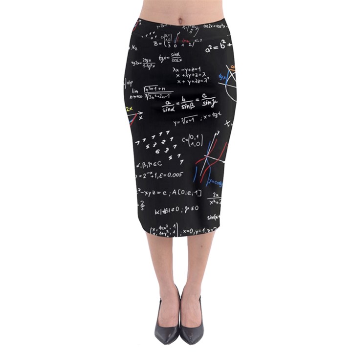 Black Background Text Overlay  Mathematics Formula Midi Pencil Skirt