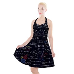 Black Background Text Overlay  Mathematics Formula Halter Party Swing Dress  by danenraven