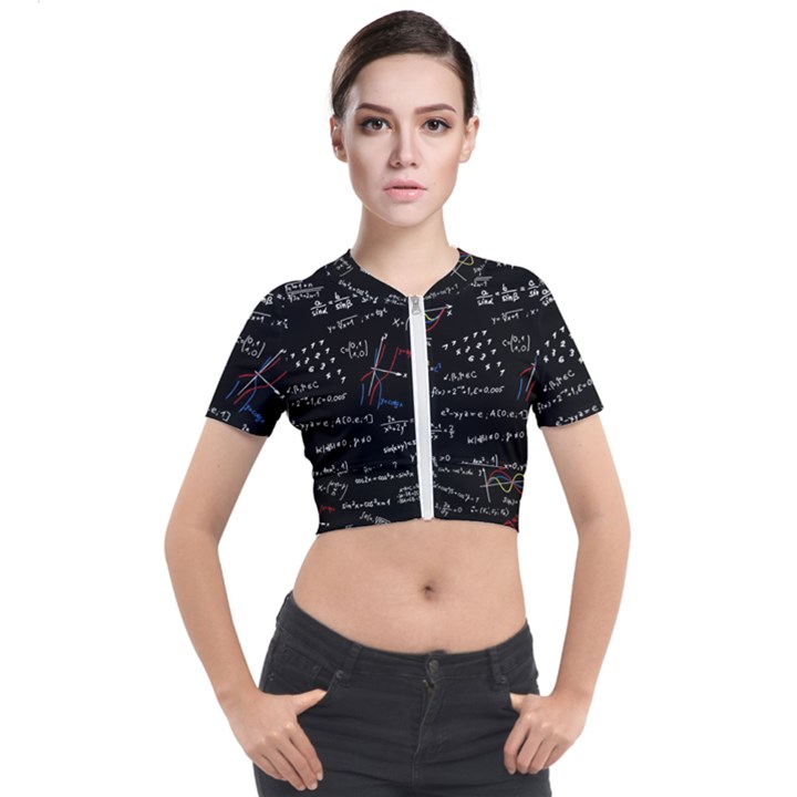 Black Background Text Overlay  Mathematics Formula Short Sleeve Cropped Jacket