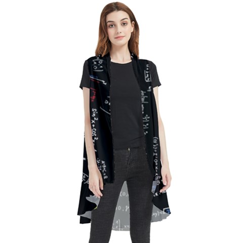 Black Background Text Overlay  Mathematics Formula Sleeveless Chiffon Waistcoat Shirt by danenraven