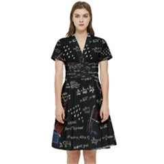 Black Background Text Overlay  Mathematics Formula Short Sleeve Waist Detail Dress by danenraven