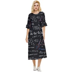 Black Background Text Overlay  Mathematics Formula Double Cuff Midi Dress by danenraven