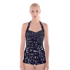 Science Einstein Formula Mathematics Physics Boyleg Halter Swimsuit  by danenraven