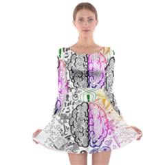 Anatomy Brain Head Medical Psychedelic  Skull Long Sleeve Skater Dress by danenraven