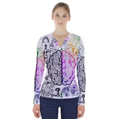 Anatomy Brain Head Medical Psychedelic  Skull V-neck Long Sleeve Top by danenraven