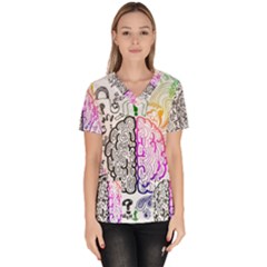 Anatomy Brain Head Medical Psychedelic  Skull Women s V-neck Scrub Top by danenraven