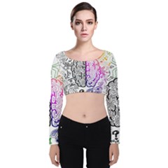 Anatomy Brain Head Medical Psychedelic  Skull Velvet Long Sleeve Crop Top by danenraven