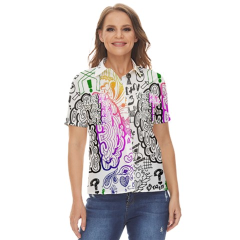 Anatomy Brain Head Medical Psychedelic  Skull Women s Short Sleeve Double Pocket Shirt by danenraven