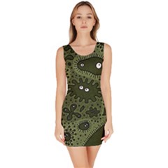 Green Bacteria Digital Wallpaper Eyes Look Biology Pattern Bodycon Dress by danenraven