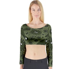 Green Bacteria Digital Wallpaper Eyes Look Biology Pattern Long Sleeve Crop Top by danenraven