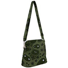 Green Bacteria Digital Wallpaper Eyes Look Biology Pattern Zipper Messenger Bag by danenraven