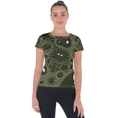 Green Bacteria Digital Wallpaper Eyes Look Biology Pattern Short Sleeve Sports Top  by danenraven