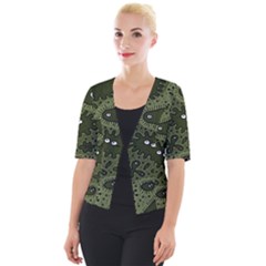 Green Bacteria Digital Wallpaper Eyes Look Biology Pattern Cropped Button Cardigan by danenraven