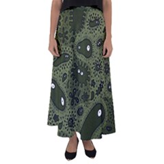 Green Bacteria Digital Wallpaper Eyes Look Biology Pattern Flared Maxi Skirt by danenraven