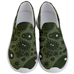 Green Bacteria Digital Wallpaper Eyes Look Biology Pattern Men s Lightweight Slip Ons by danenraven