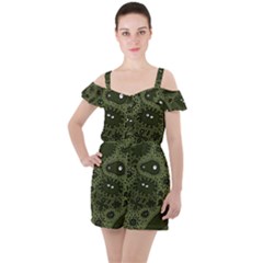 Green Bacteria Digital Wallpaper Eyes Look Biology Pattern Ruffle Cut Out Chiffon Playsuit by danenraven