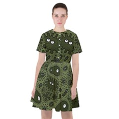 Green Bacteria Digital Wallpaper Eyes Look Biology Pattern Sailor Dress by danenraven