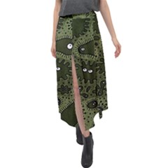 Green Bacteria Digital Wallpaper Eyes Look Biology Pattern Velour Split Maxi Skirt by danenraven