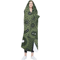 Green Bacteria Digital Wallpaper Eyes Look Biology Pattern Wearable Blanket by danenraven