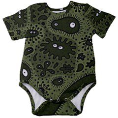 Green Bacteria Digital Wallpaper Eyes Look Biology Pattern Baby Short Sleeve Onesie Bodysuit by danenraven