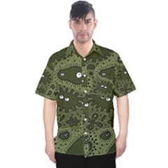 Green Bacteria Digital Wallpaper Eyes Look Biology Pattern Men s Hawaii Shirt