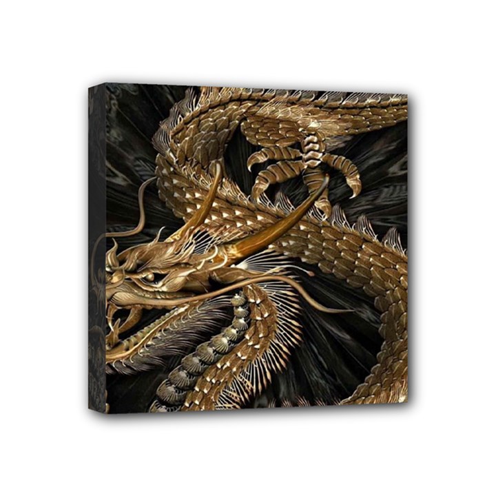 Gold And Silver Dragon Illustration Chinese Dragon Animal Mini Canvas 4  x 4  (Stretched)