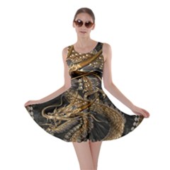 Gold And Silver Dragon Illustration Chinese Dragon Animal Skater Dress by danenraven