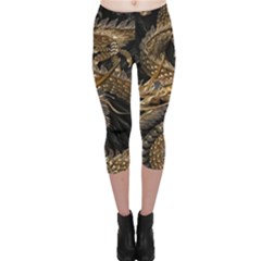 Gold And Silver Dragon Illustration Chinese Dragon Animal Capri Leggings  by danenraven