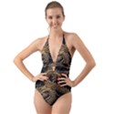 Gold And Silver Dragon Illustration Chinese Dragon Animal Halter Cut-Out One Piece Swimsuit View1