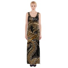 Gold And Silver Dragon Illustration Chinese Dragon Animal Thigh Split Maxi Dress by danenraven