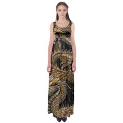 Gold And Silver Dragon Illustration Chinese Dragon Animal Empire Waist Maxi Dress by danenraven