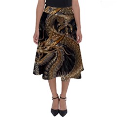 Gold And Silver Dragon Illustration Chinese Dragon Animal Perfect Length Midi Skirt by danenraven