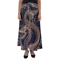 Gold And Silver Dragon Illustration Chinese Dragon Animal Flared Maxi Skirt by danenraven