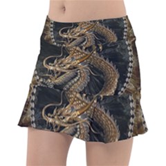 Gold And Silver Dragon Illustration Chinese Dragon Animal Classic Tennis Skirt by danenraven