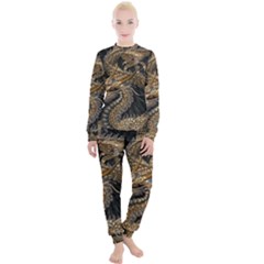 Gold And Silver Dragon Illustration Chinese Dragon Animal Women s Lounge Set by danenraven