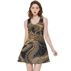 Gold And Silver Dragon Illustration Chinese Dragon Animal Inside Out Reversible Sleeveless Dress by danenraven