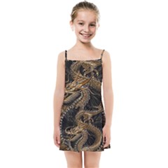 Gold And Silver Dragon Illustration Chinese Dragon Animal Kids  Summer Sun Dress by danenraven