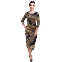 Gold And Silver Dragon Illustration Chinese Dragon Animal Quarter Sleeve Midi Velour Bodycon Dress by danenraven