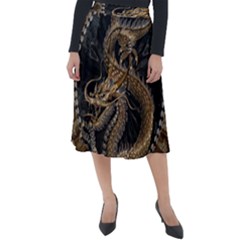 Gold And Silver Dragon Illustration Chinese Dragon Animal Classic Velour Midi Skirt  by danenraven