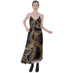 Gold And Silver Dragon Illustration Chinese Dragon Animal Tie Back Maxi Dress by danenraven