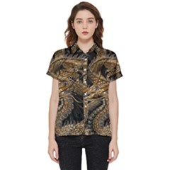 Gold And Silver Dragon Illustration Chinese Dragon Animal Short Sleeve Pocket Shirt by danenraven