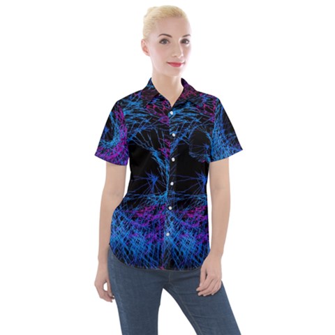 Symmetry Awesome 3d Digital Art Graphic Pattern Vortex Women s Short Sleeve Pocket Shirt by danenraven