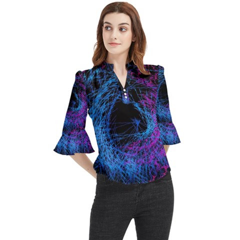 Symmetry Awesome 3d Digital Art Graphic Pattern Vortex Loose Horn Sleeve Chiffon Blouse by danenraven