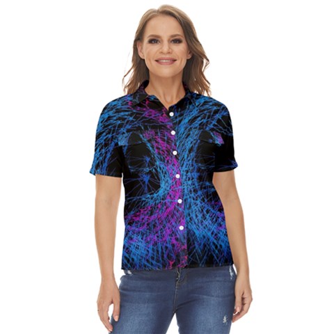 Symmetry Awesome 3d Digital Art Graphic Pattern Vortex Women s Short Sleeve Double Pocket Shirt by danenraven