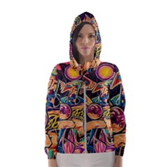 Doodle Wallpaper Texture Grafiti Multi Colored Art Women s Hooded Windbreaker