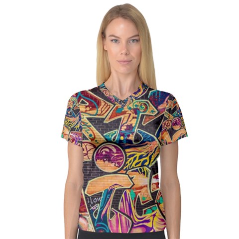 Doodle Wallpaper Texture Grafiti Multi Colored Art V-neck Sport Mesh Tee by danenraven