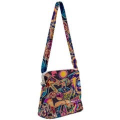 Doodle Wallpaper Texture Grafiti Multi Colored Art Zipper Messenger Bag by danenraven