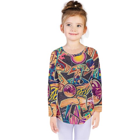 Doodle Wallpaper Texture Grafiti Multi Colored Art Kids  Long Sleeve Tee by danenraven