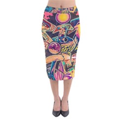 Doodle Wallpaper Texture Grafiti Multi Colored Art Velvet Midi Pencil Skirt by danenraven