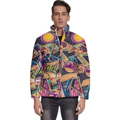 Doodle Wallpaper Texture Grafiti Multi Colored Art Men s Puffer Bubble Jacket Coat by danenraven